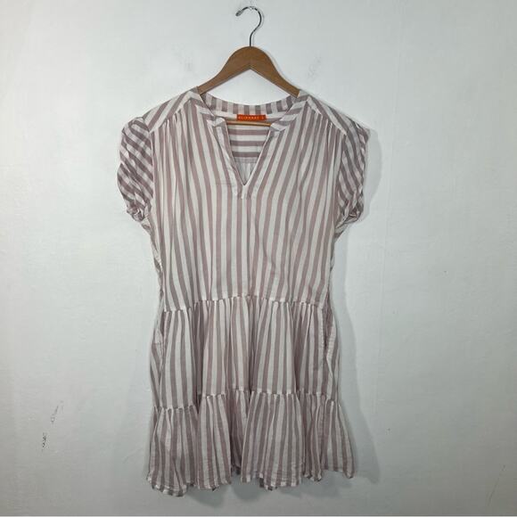 Oliphant Roll Sleeve Dress Stone Gray Stripe Print Size Large - Picture 16 of 16